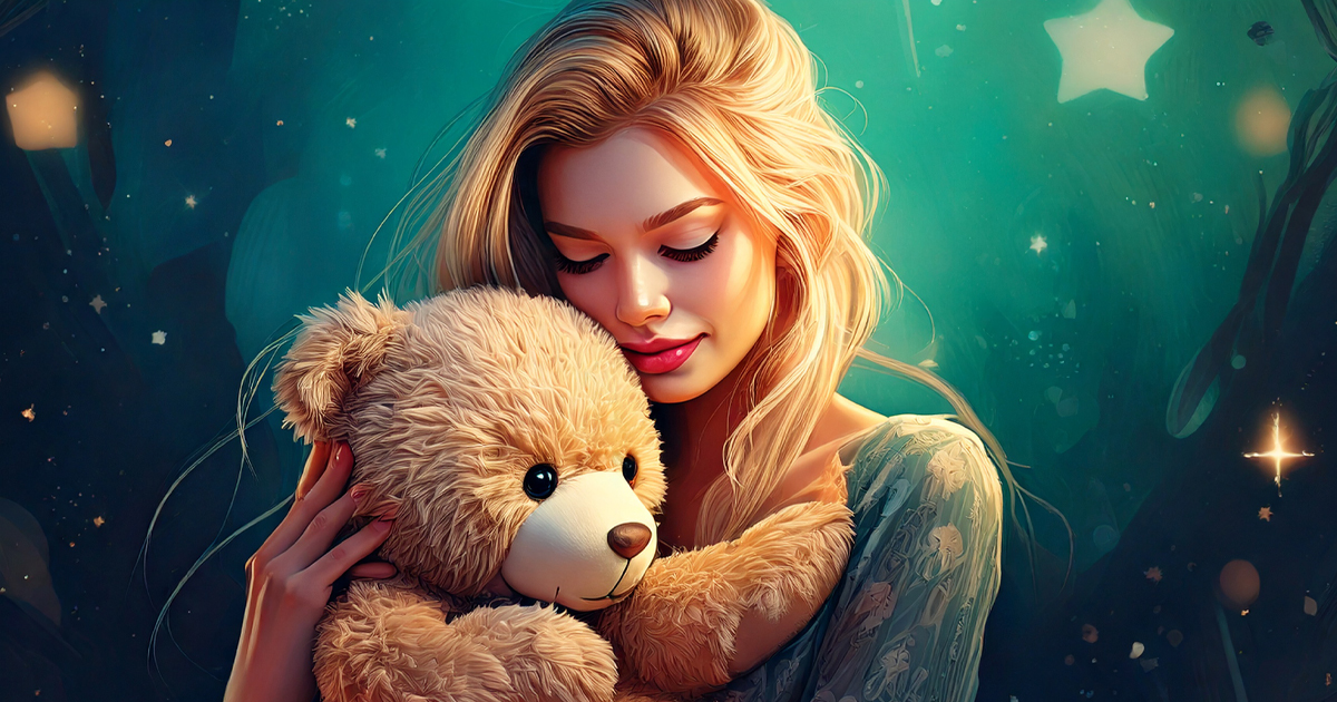 Frau kuschelt mit Teddybär