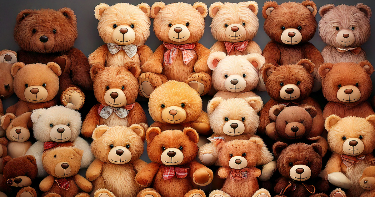 Viele verschiedene Teddybären sitzen vor Dir