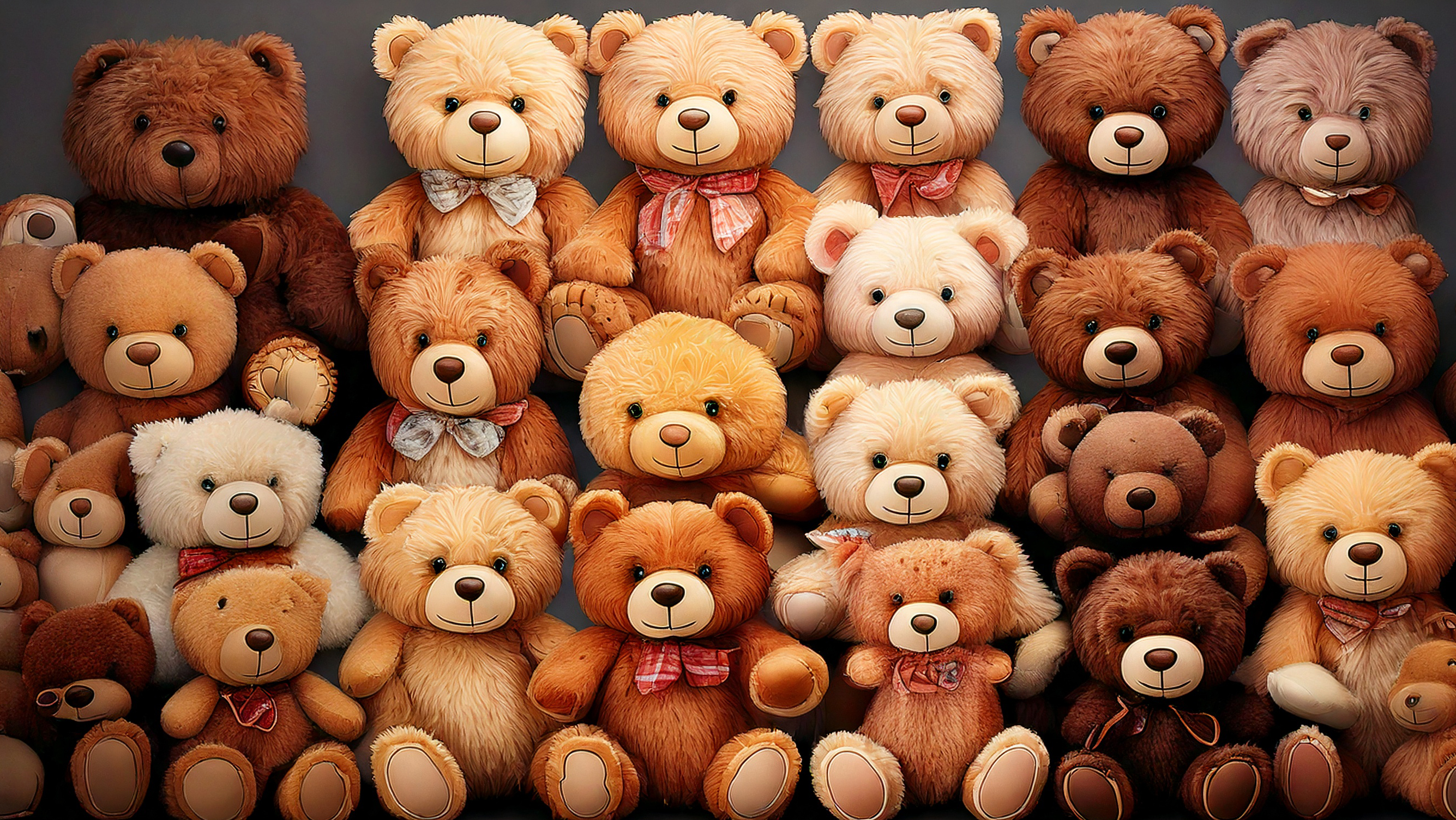 Viele verschiedene Teddybären sitzen vor Dir